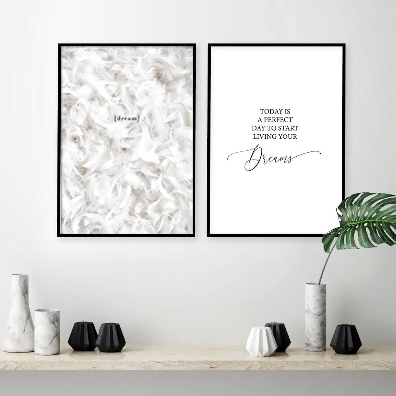 

SURE LIFE Modern Creative White Leather Poster and Print Dream Quotes Canvas Paintings Wall Art Pictures Living Room Home Decor