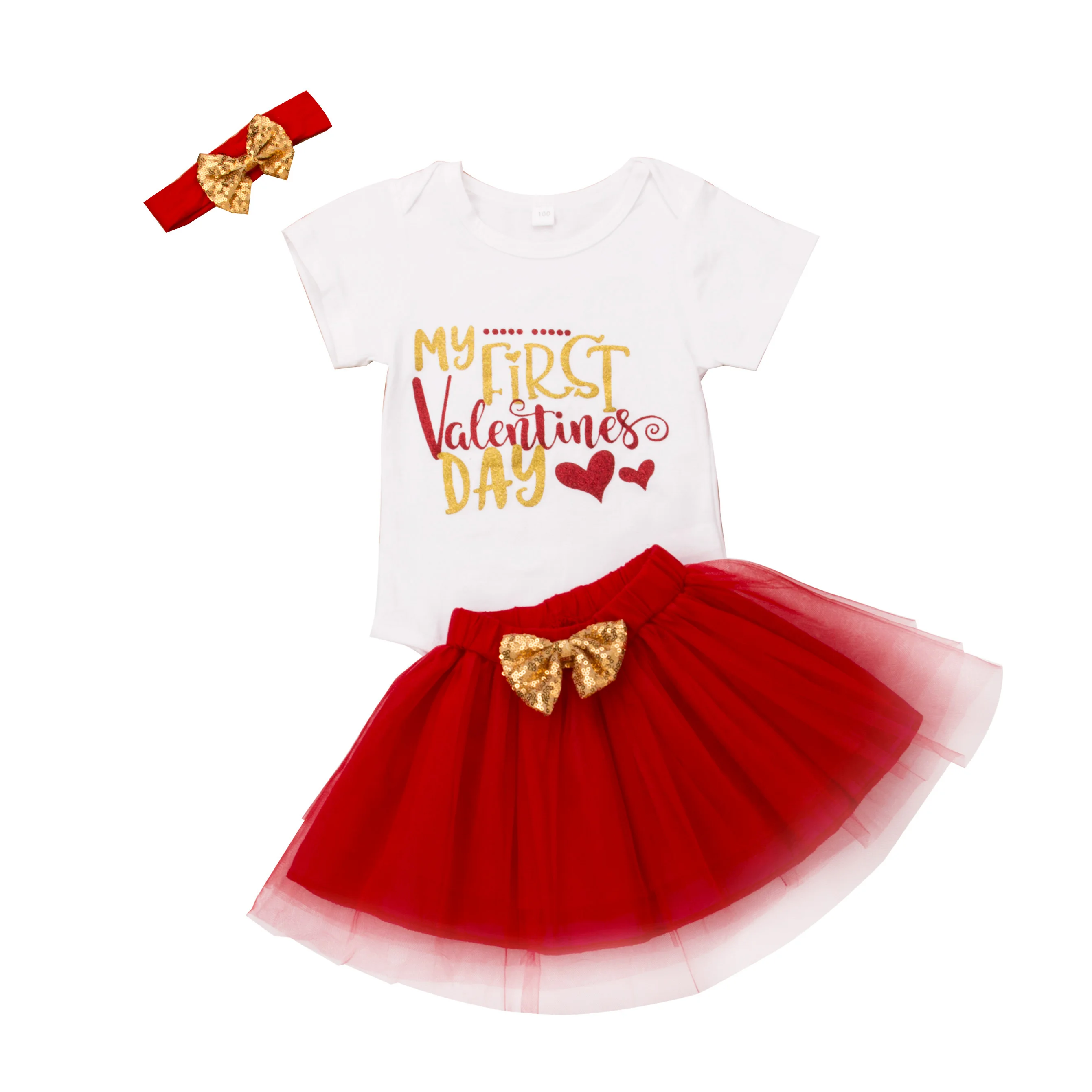

Newborn baby girl clothes valentines outfit short sleeve cotton romper top + tulle tutu skirt infant girl clothing set