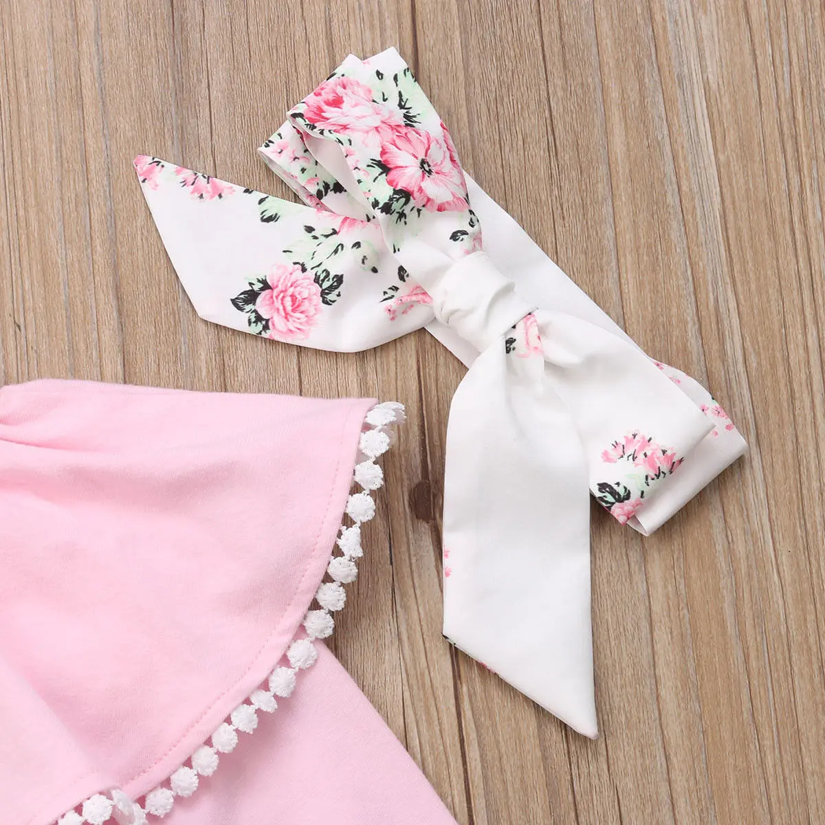 Новые летние комплекты одежды для малышей; ; Топ с цветочным рисунком для новорожденных девочек; комбинезон; штаны; повязка на голову с бантом; цвет розовый
