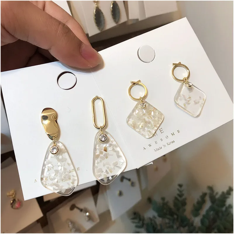 

2019 Acrylic Earrings Geometric Metal Irregular Transparent Round Water Drop Rhombus Dangle Earrings For Women Earrings Jewelry