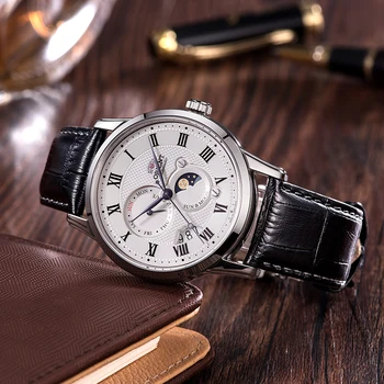 

100% Original ORIENT Men's Watches Automatic Mechanical Watch Leather Casual Business Retro Sun And Moon Ttracking Wristwatch