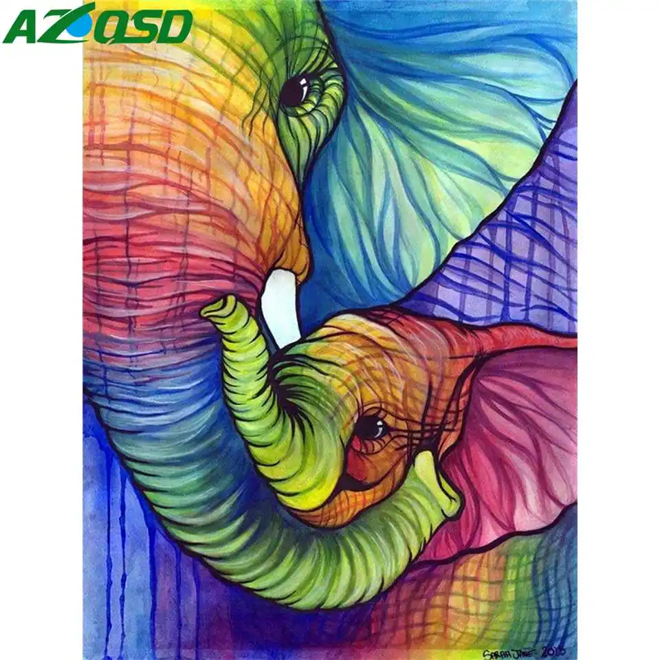 

AZQSD Full Kits Diamond Mosaic Full Square Colorful Elephant Animal 5D Diamond Painting Embroidery Cross Stitch Home Decor Gift