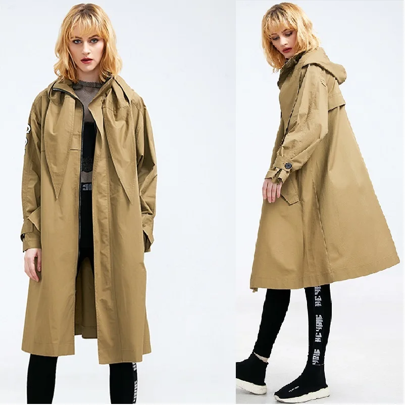

New 2018 Plus size women clothing Spring elegant thin trench coat female hooded letter printed outwear casual outfit street wear