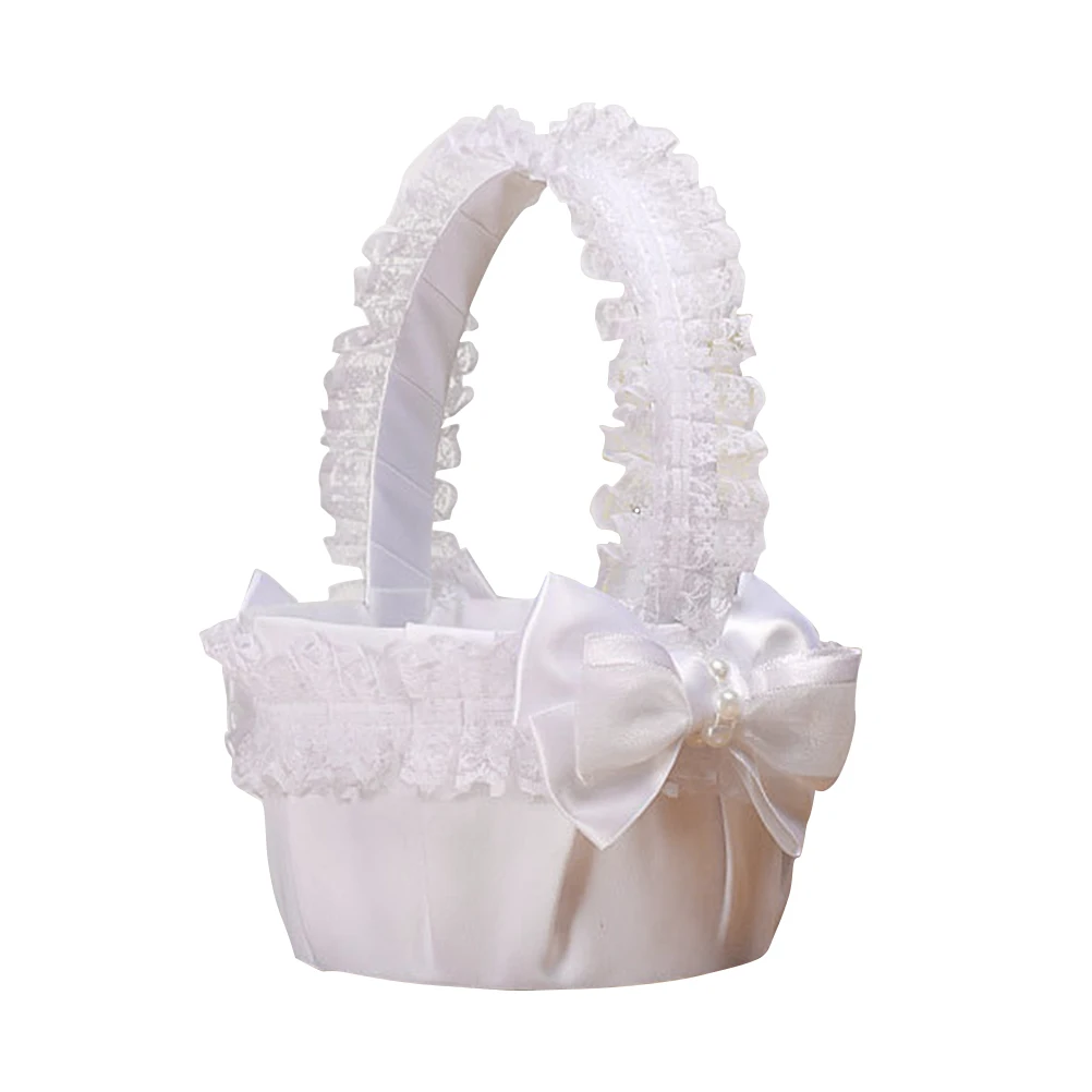 

Wedding Flower Basket Lace Bowknot Bride Basket for Bridal Ceremony