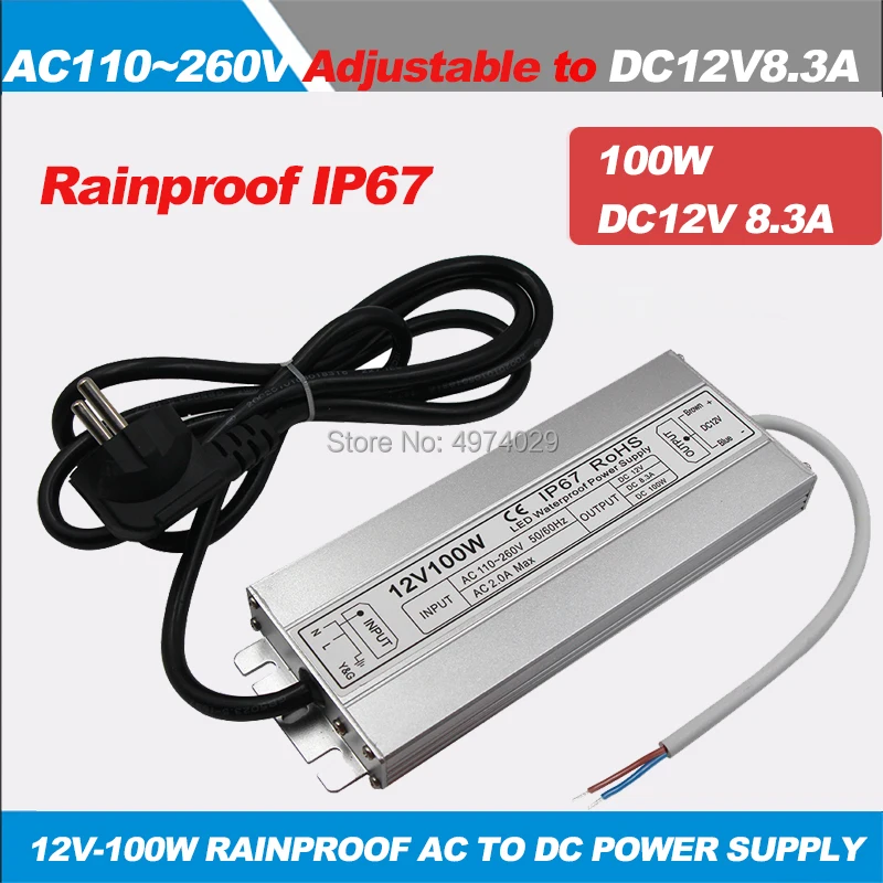 

100W 12V10A AC110V220V to DC12VDC Power Supply Transformer Adapter Advertising Lamp Box LED Driving Power Supply Waterproof IP67
