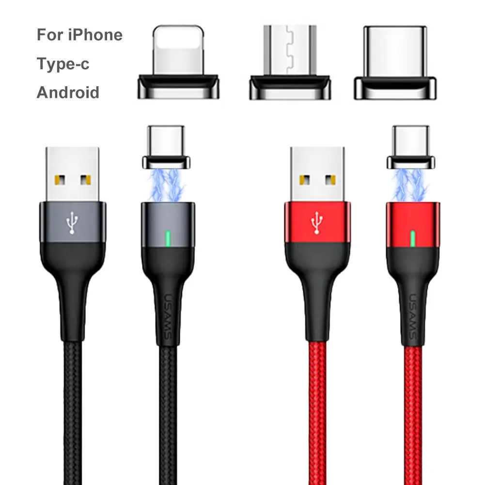 

3-in-1 Magnetic Data Cable Nylon Braid Dustproof And Waterproof For IPhone For Android Interface Devices 1m Black Or Red