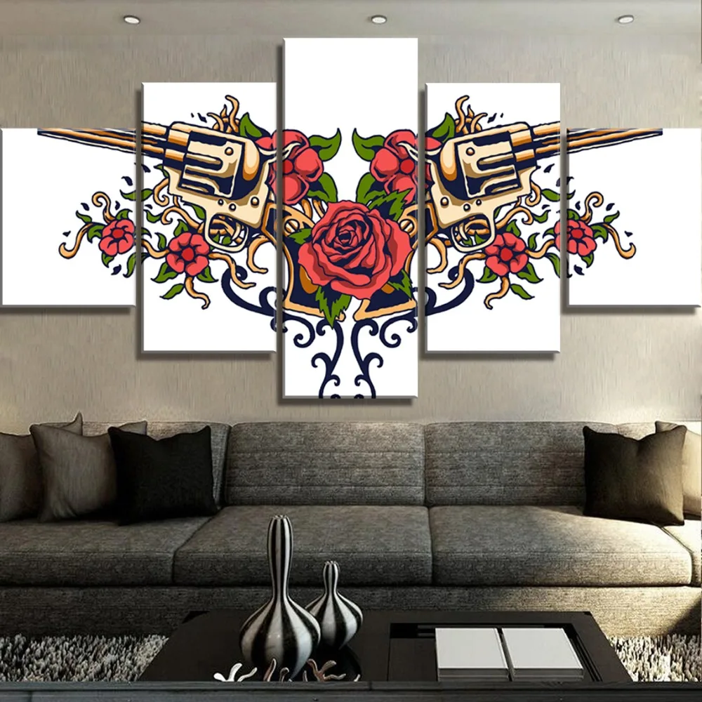 

5 Piece Canvas Art Guns N Roses flowers Cuadros Decoracion Paintings on Canvas Wall Art for Home Decorations Wall Decor Artwork