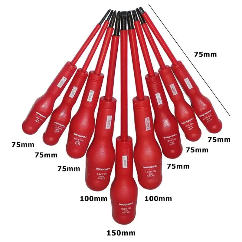 Набор отверток с ручной изоляцией 9 шт., Набор отверток с крестовым прямым отверткой, набор инструментов для технического обслуживания, набор точной отвертки