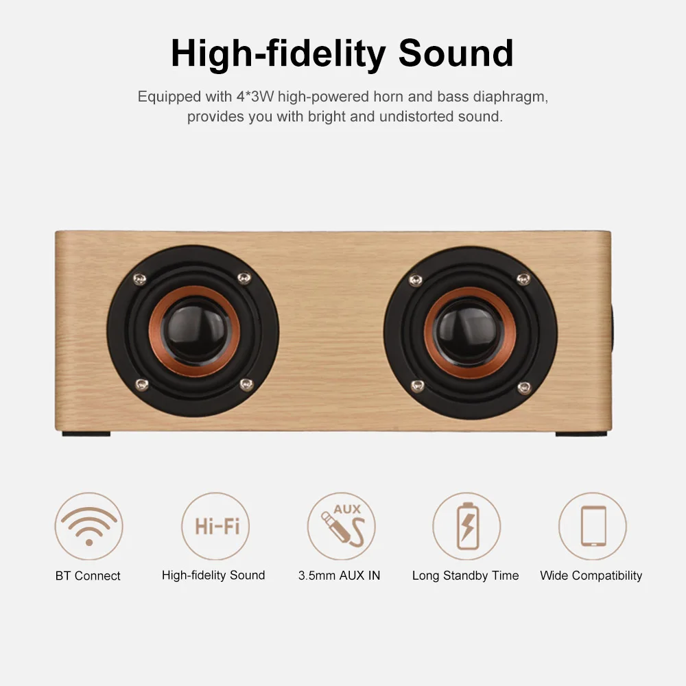 Q5 деревянный Bluetooth 4 2 динамик 3 Вт * Рог Поддержка FM TF карта AUX в сабвуфере