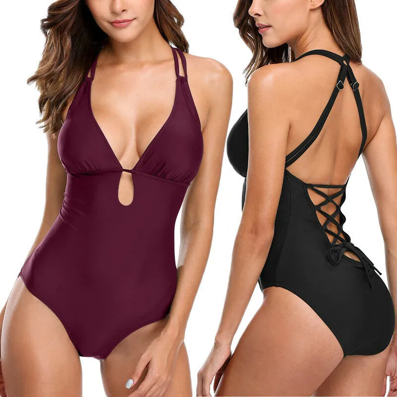 

Sexy 2019 One Piece Swimsuit Women Solid Swimwear Female High Waist Beachwear Bathing Suit Summer Swim Suit Monokini Beach Wear