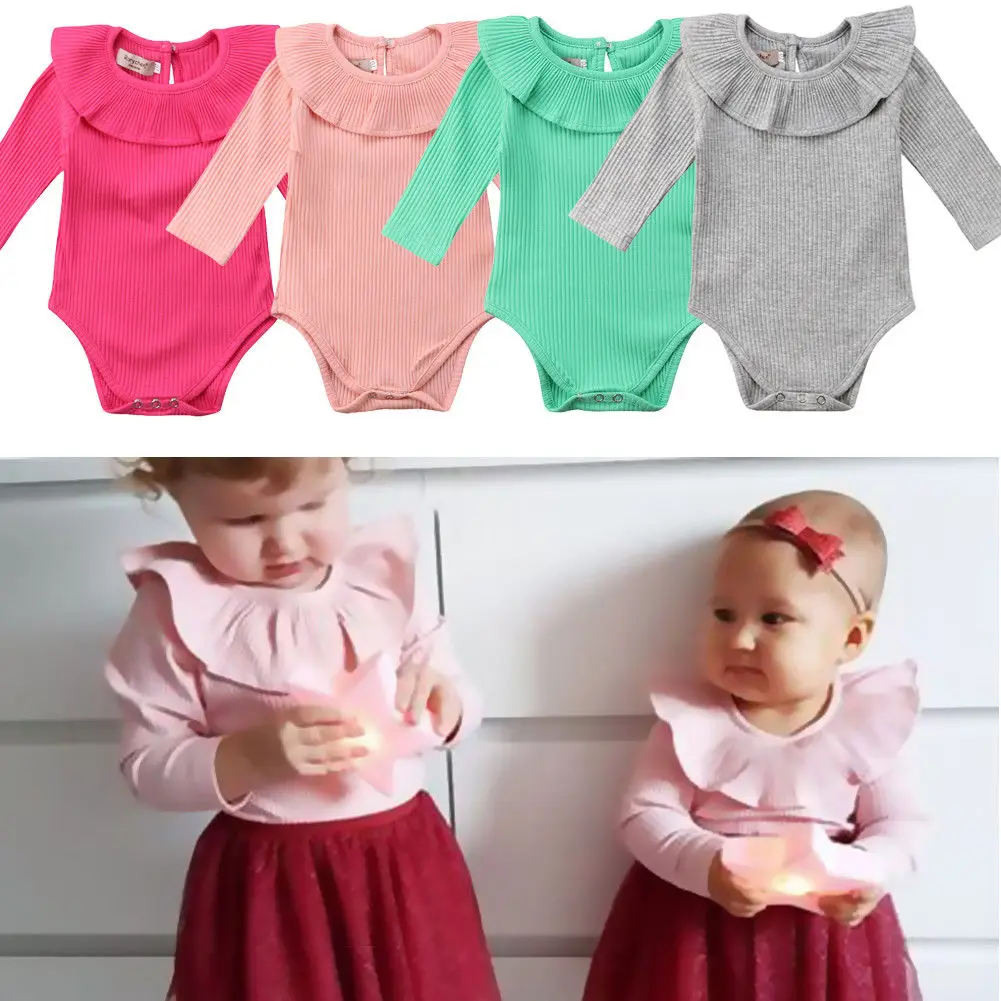

Pudcoco 2019 New Brand Newborn Baby Girls Romper Long Sleeves Lotus Leaf Collar Bodysuit Outfits 0-2T