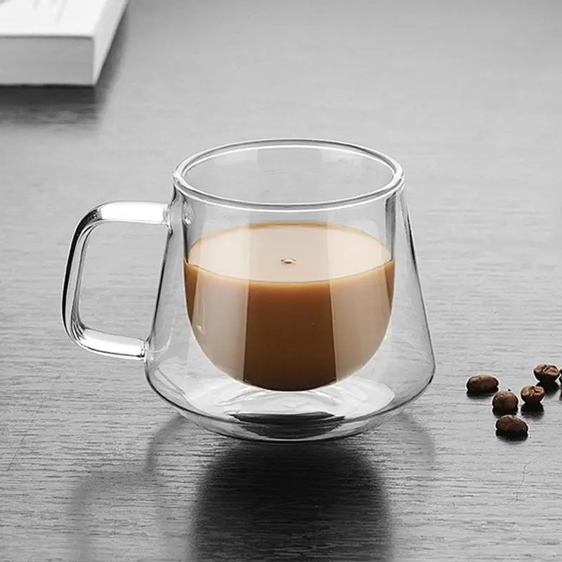 

200ml Double Coffee Mugs With the Handle Mugs Drinking Insulation Double Wall Glass Tea Cup Creative Gift Drinkware Milk