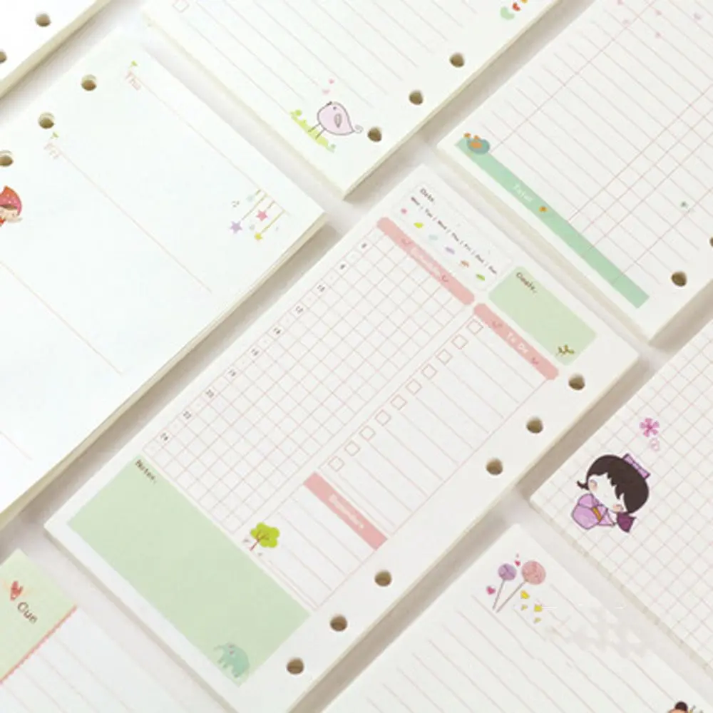 

Loose-leaf Cartoon Handbook Refills A6 Six-hole Color Core Planner Notebook Filler Paper Inside Page Weekly Plan Monthly Plan