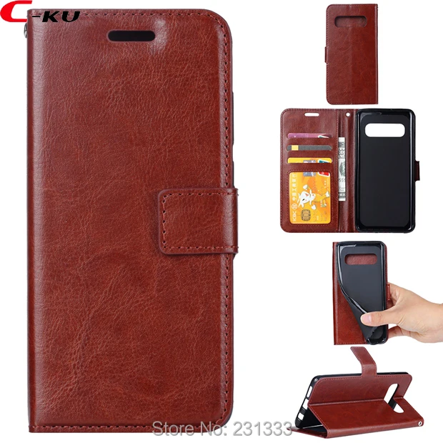 Кожаный чехол-кошелек C-ku Crazy Horse для Samsung Galaxy S10 PLUS LITE Huawei P30 PRO чехол-подставка из