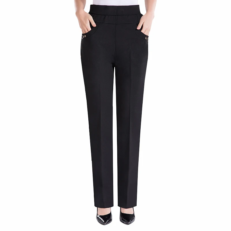 

2019 New Fashion Women Straight Pants Casual Elastic Waist Trousers Plus Size XL-5XL 6XL Black Pants Pantalon Femme