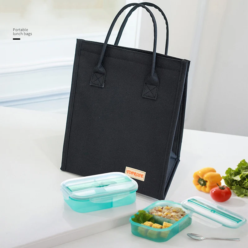 

Large Cute Insulated Lunch Bag Leakproof Camping School Travel Fruit Storage Box Black Tote