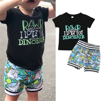 1-4 Years Newborn Baby Boys Clothes Set Cute Letter Print Tops Boys Short Sleeve T-Shirt For Boy Dinosaur Shorts Pants Boy Set