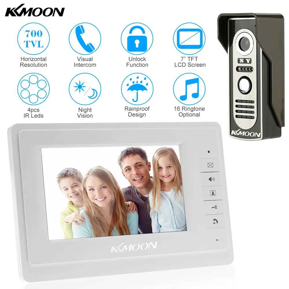 

KKmoon® 7” Wired Video Door Phone System Visual Intercom Doorbell Unlock Infrared Night View Rainproof for Home Surveillance