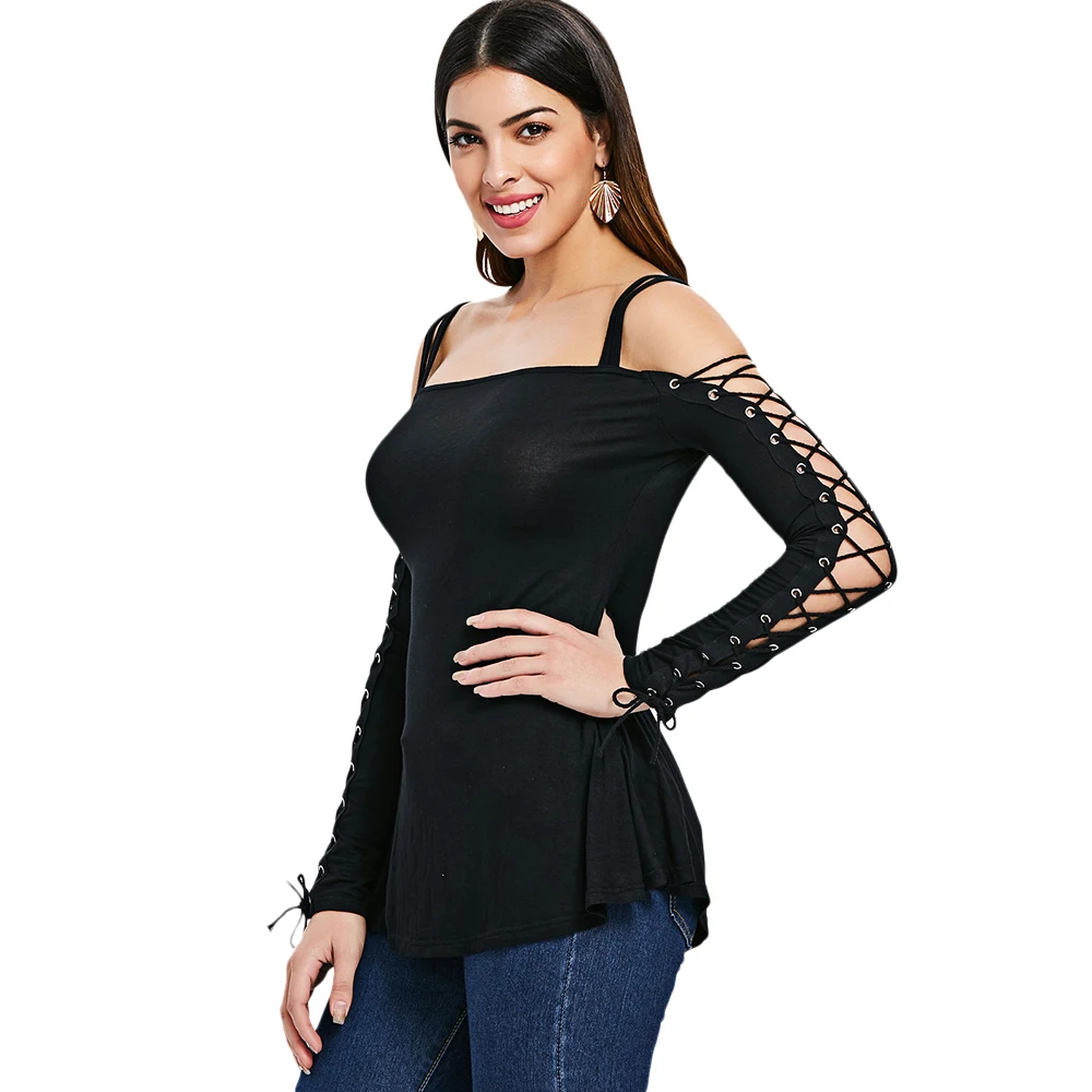 Для женщин модные пикантные Slim Fit Tee осень s Cut Out с длинным рукавом Приталенная