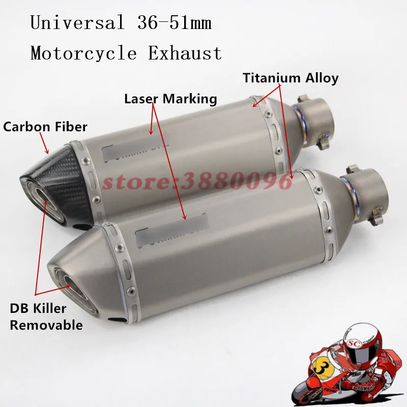 

51-61MM Universal Motorcycle Exhaust Muffler Titanium Alloy With DB killer For CB400 Z750 R6 GSXR600 ER6N R1 BN600 MT07 MT09 R25