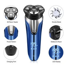 Электробритва перезаряжаемая электрические бритвы Водонепроницаемый IPX7 влажные и сухие 3D ротационные бритвы для Для мужчин машинка для стрижки бороды и усов;