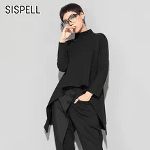 SISPELL Женская Черная Футболка Водолазка с длинным рукавом асимметричный подол свободные негабаритных Топы Женская модная повседневная одежда Новинка