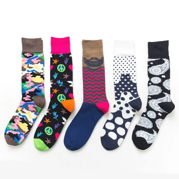 

PEONFLY Leopard Print Socks Men Funny Abstract Pattern Colorful Dot Socks Casual Star Harajuku Motion Happy Socks