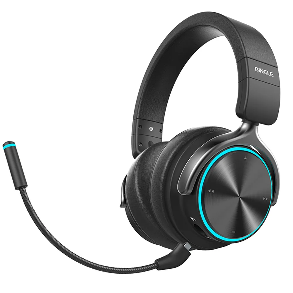 Bingle Q3 Best Premium Metal Detachable Microphone RGB Led Light Over Ear Noise Canceling Wireless Bluetooth Headset Head Phones