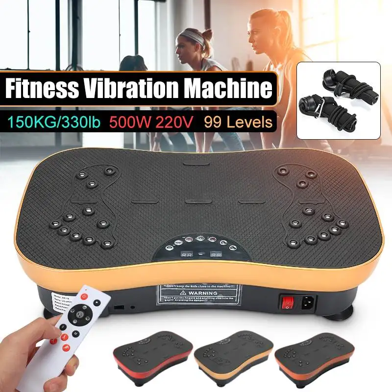 

150KG/330lb Exercise Fitness Slim Vibration Machine Trainer Plate Platform Body Shaper with Resistance Bands