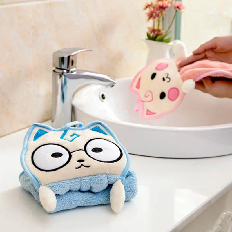 Hand Face Wipe Towel Hand Towel Bathroom Accessories Soft Cute Cartoon Washcloths Handkerchief Terylene Dishcloths