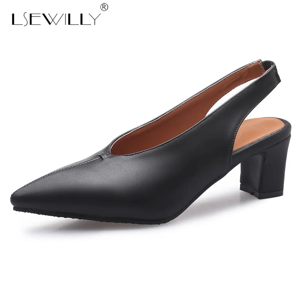 

Lsewilly 2019 Spring Autumn Elegant Thick High Heels Women Pumps Big Size 28-46 Shallow OL Pointed Toe Women Shoes Black E628