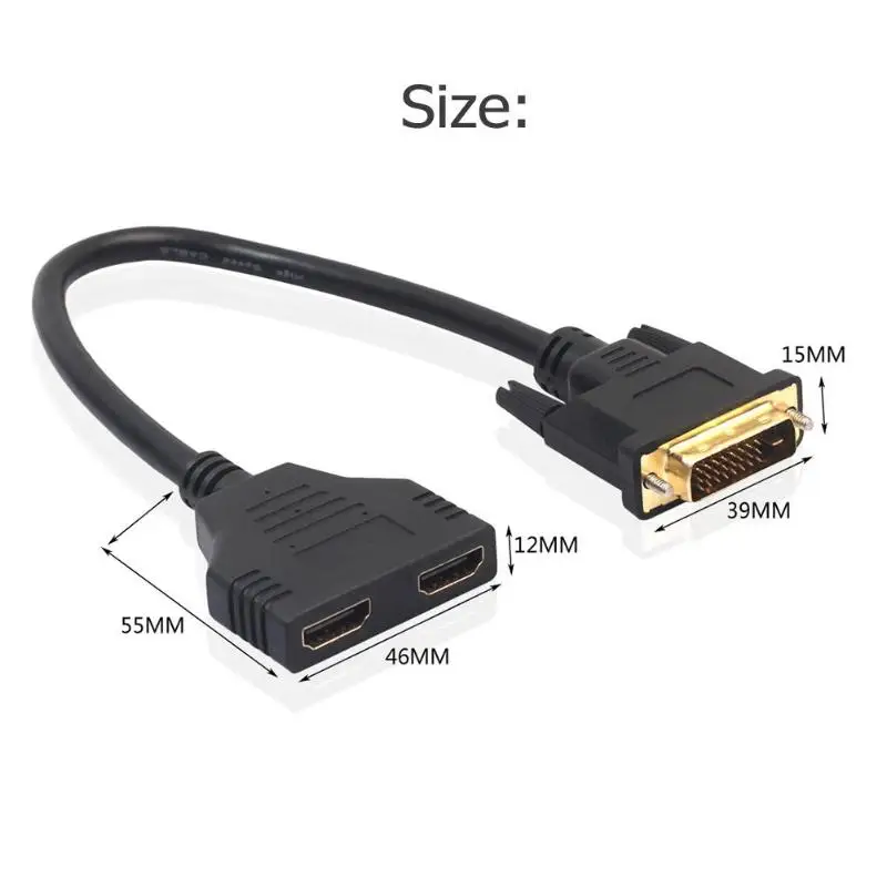 30 см DVI-D Мужской 24+ 1-два HDMI двойной женский сплиттер видео адаптер конвертер кабель провода цифровые кабели видео HDMI кабели