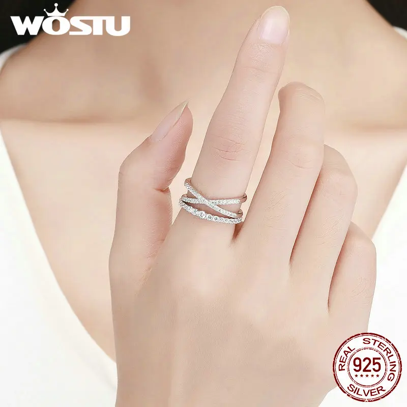 WOSTU Аутентичные 100% Серебро 925 пробы влюбленные двойные кольца для женщин