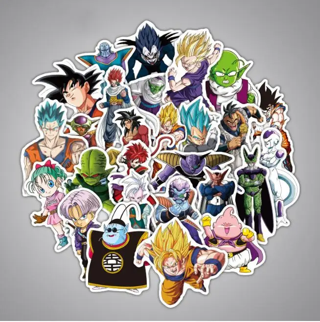 

36 design dragon ball of different stickers, pvc printed tags decals car stickers, graffiti, bag luggage stickers