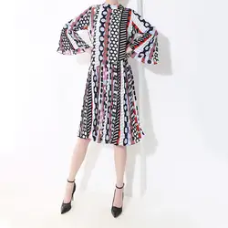 Лето 2019 Новое поступление Для женщин Корея Повседневное модные в стиле пэчворк, воротник-стойка с расклешенными рукавами с драпировкой и