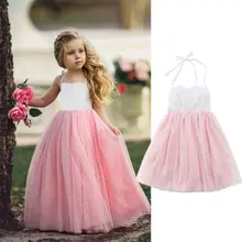 

Toddler Summer Baby Girl Dress Sweet Cute Pink Princess Party Wedding Tulle Dress Children Sling Strapless Splice Dress