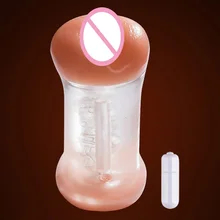 10 Speeds Anal Vigina Silicone Vibrating Male Masturbator Cup Real Pocket ,Pussy Fake Big Size Artificial Sex Toys for Man