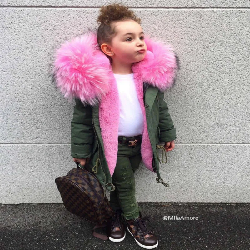 

New Boys Girls Fur Coats Parkas Children Big Faux Fox Fur Coat Winter Thicken Warm Jackets Kid Fur Collar Hooded Outerwear