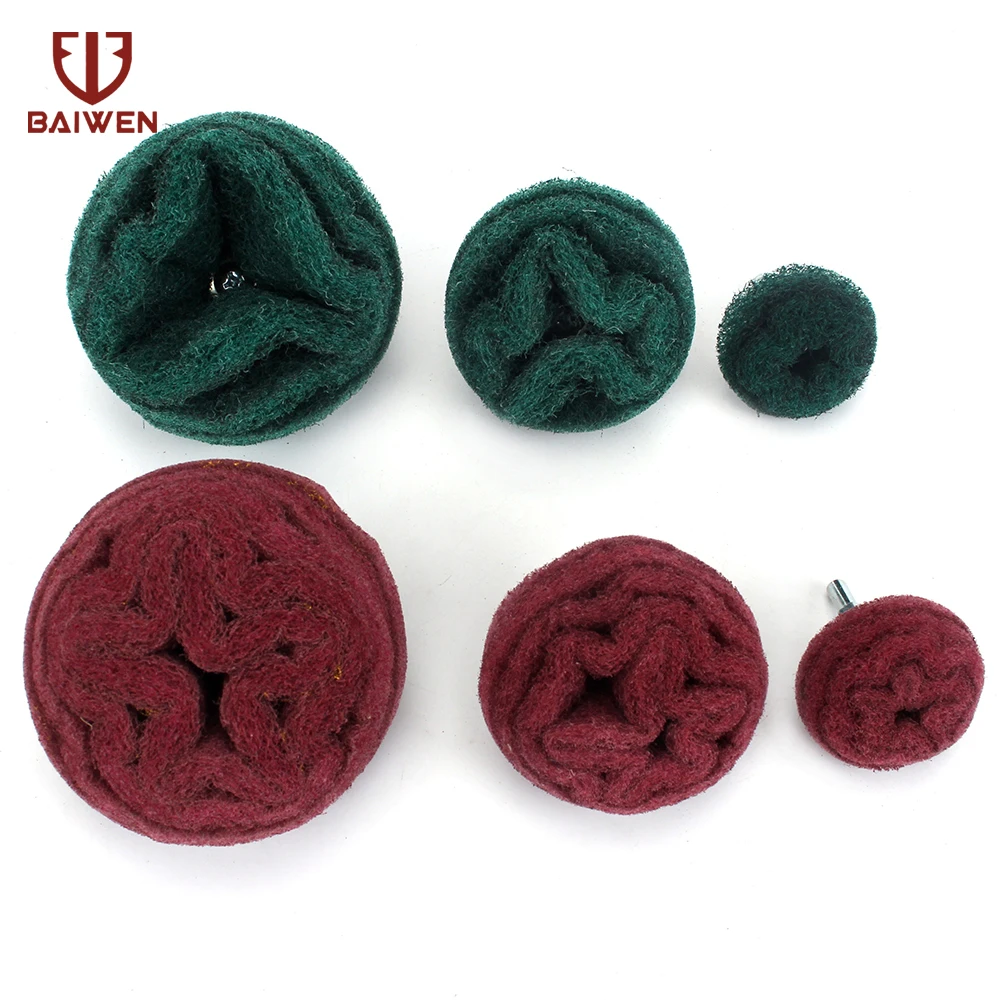 6Pcs Scouring Pad Grinding Head Nylon Fiber Polishing Buffing Wheel For Drill Dremel Accessorie 6mm Shank