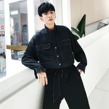 Весна и лето новая Корейская версия прилива простая пара Кампус Ветер Повседневная Свободная Однотонная рубашка с большим карманом