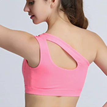 

One Shoulder Solid Sexy Sports Bra Workout Running Clothing Women Fitness Bras Gym Padded Sport Top Athletic Underwear