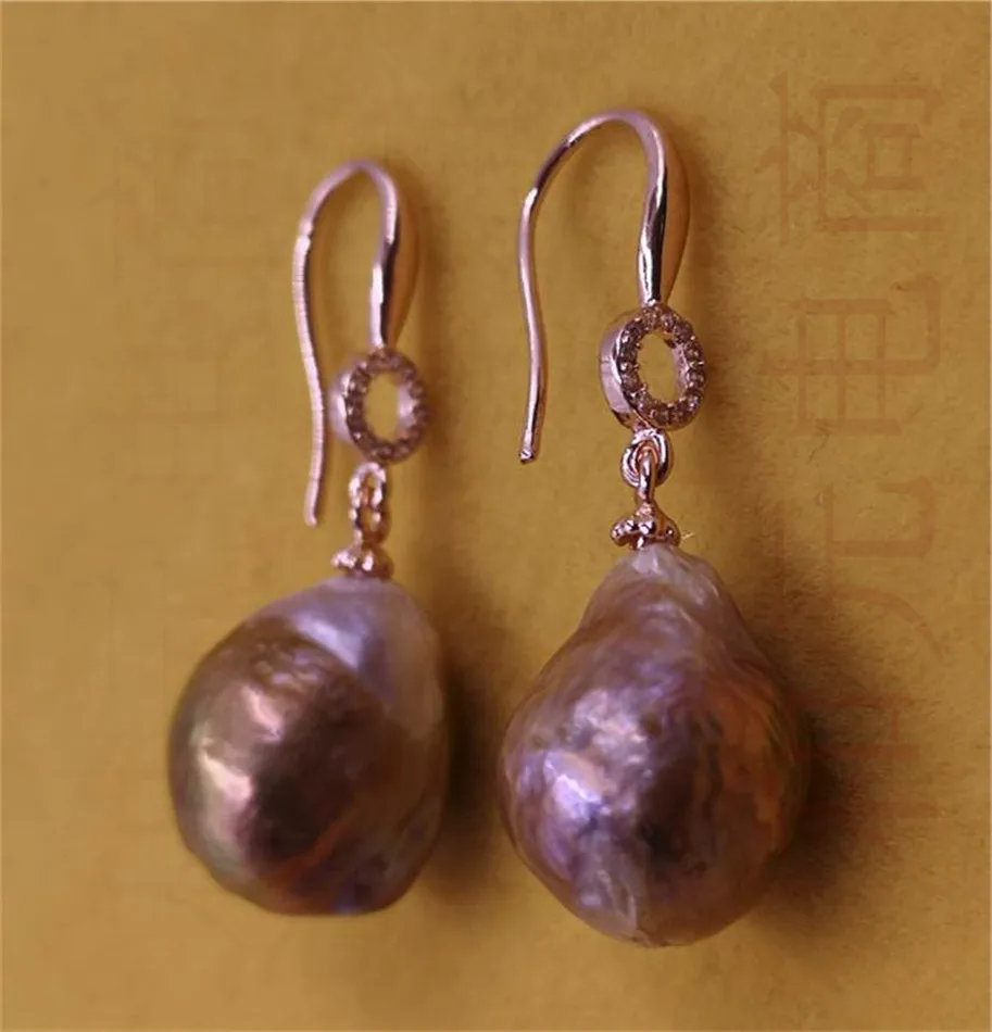 

Mesmerizing 13-14MM HUGE baroque pearl earrings dangler new AAA party aurora torus 2018 green rust violet purple