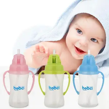 

240ml Cute Baby bottle Infant Newborn Children Learn Feeding Drinking Handle Bottle Kids Straw Juice Water Bottles Training Cup