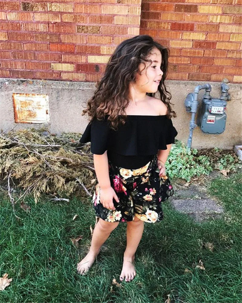 

PUDCOCO Fashion Toddler Baby Kids Girl Off Shoulder Tops Floral Shorts 2Pcs Outfits Set Kids Summer Clothes 1-5T