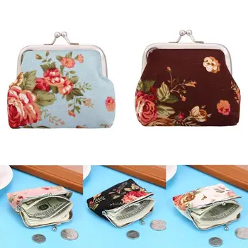 

Women Canvas Coin Purse Bag Cute Lady Vintage Flower Print Fastener Wallets Cellphone Pocket Gifts For Women Money Bag