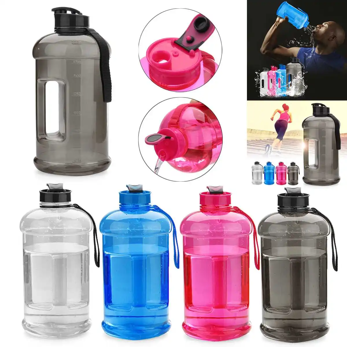 2.2L Large Capacity Water Bottles Plastic BPA Free Sport Gym Training