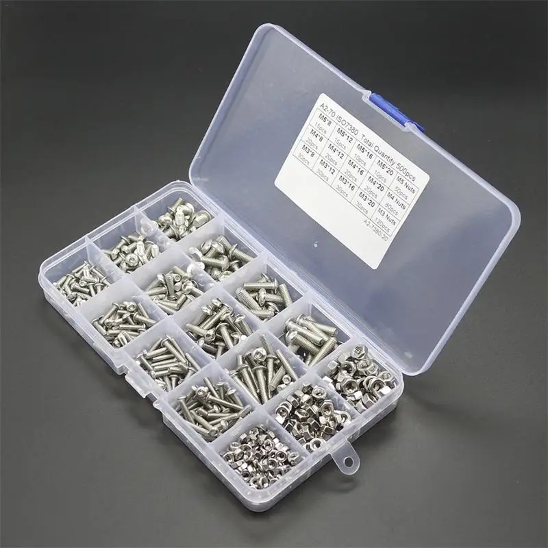 

500pcs M3 M4 M5 Stainless Steel 304 Round Head Hexagon Screw With Nut Combination Set