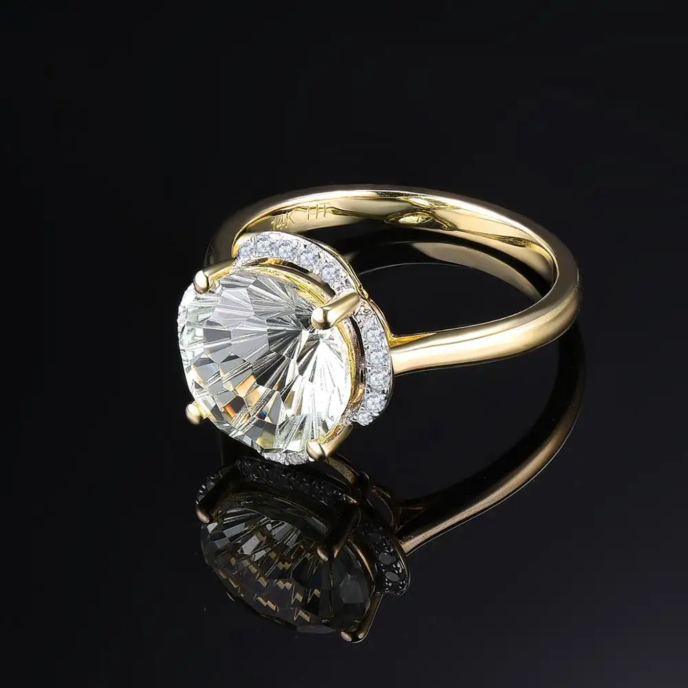 LP Solid 14KY Gold Diamond Ring Natural Green Amethyst 3.76CT Special Daisy cutting Fine Fashion Gemstone Jewelry For WomenGift