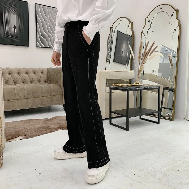 

Men's Casual Pants 2019 Spring New Youth Popular Loose Original Wild Wide Leg Open Line Tide Pants Youth Casual Men's Clothing