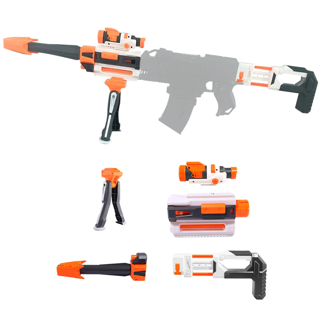 

5 PCS Sets Modified ABS Inlay Type Tail Stock Flashlight Front Tube Plastic Folding tripod for Nerf N-strike Elite Series